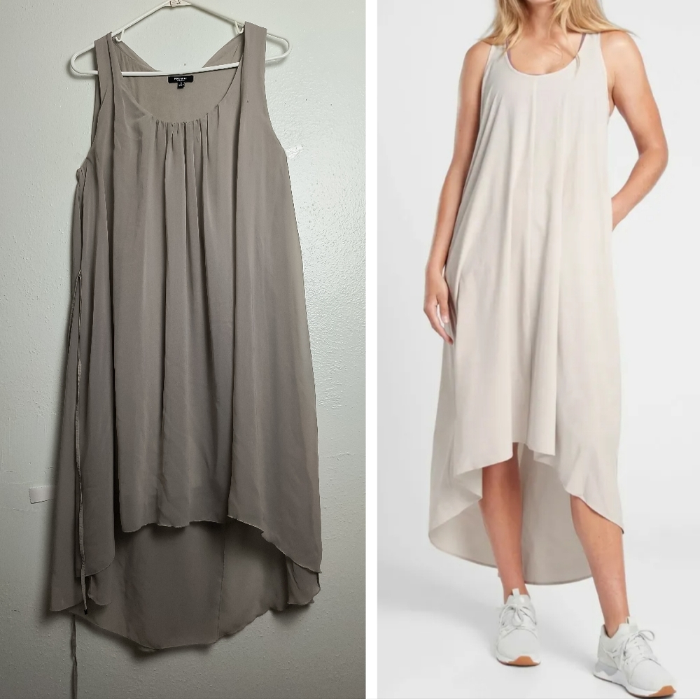 Premise SizeG M Gray Sundress Asymmetrical Hem Scoop Neck Chiffon Resort Wear